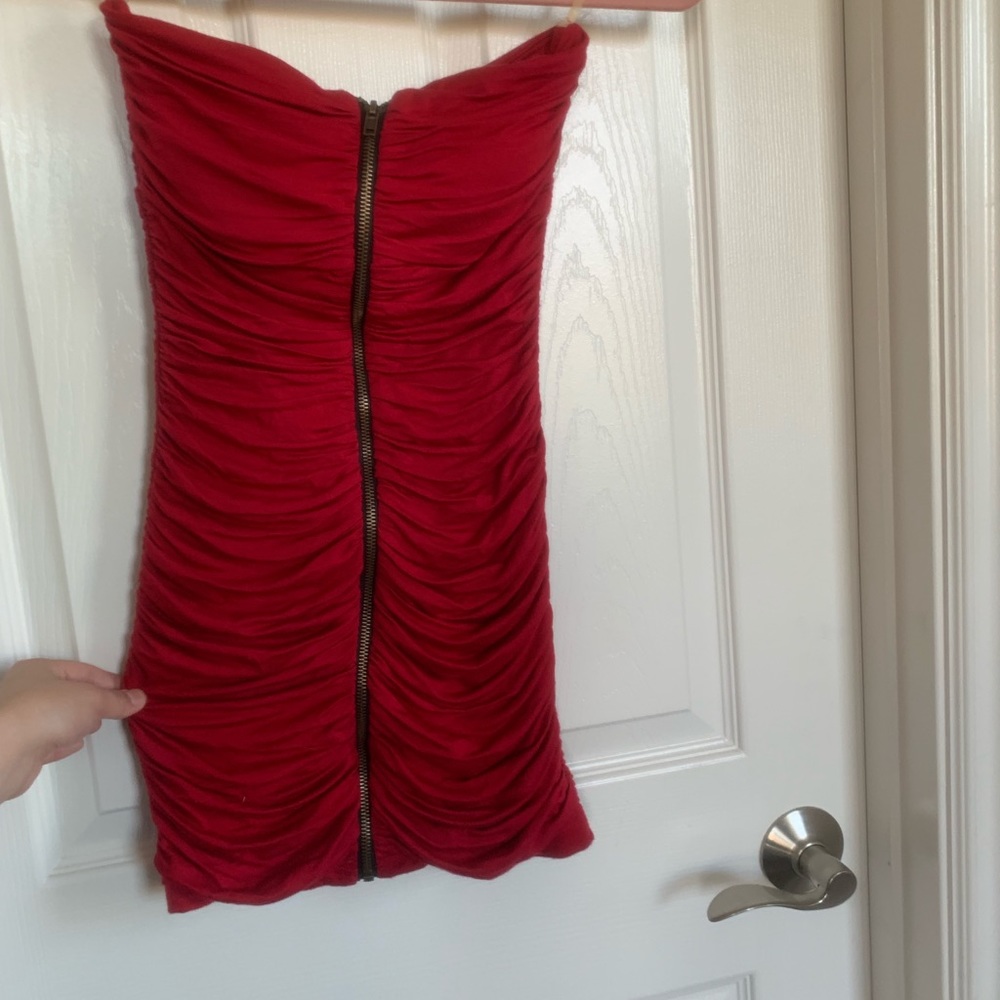 Red zip mini dress